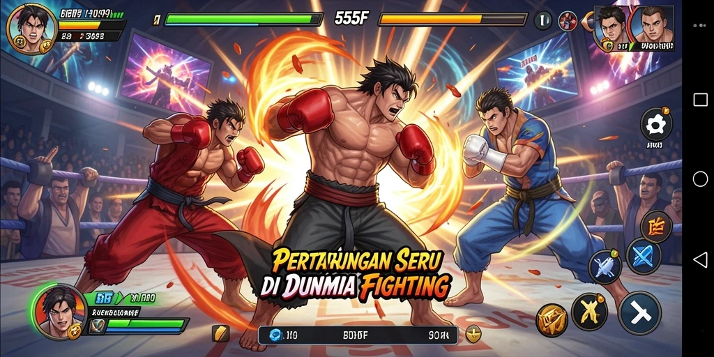 Tangkapan layar gameplay menampilkan aksi pertarungan mendebarkan di 555F.