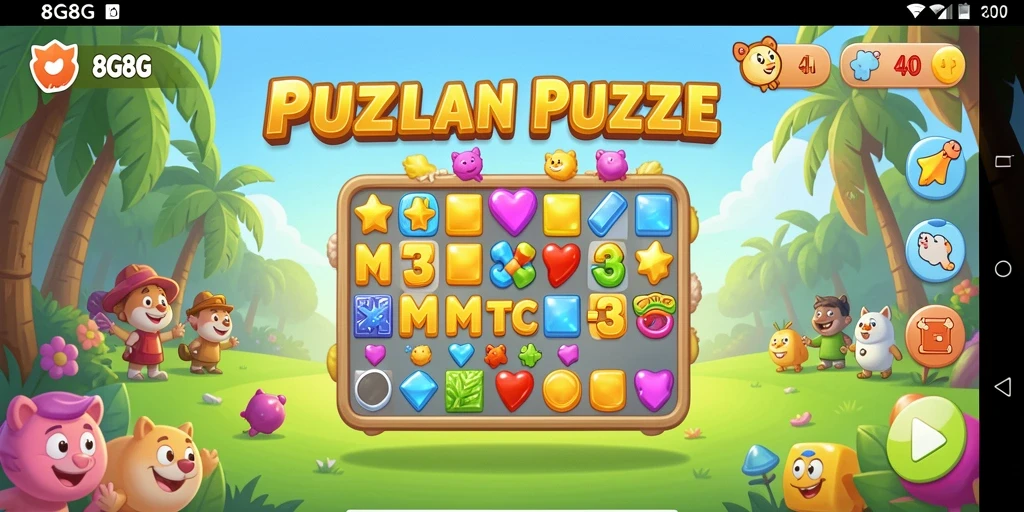 Gameplay seru dari 8G8G dengan berbagai permata berwarna.