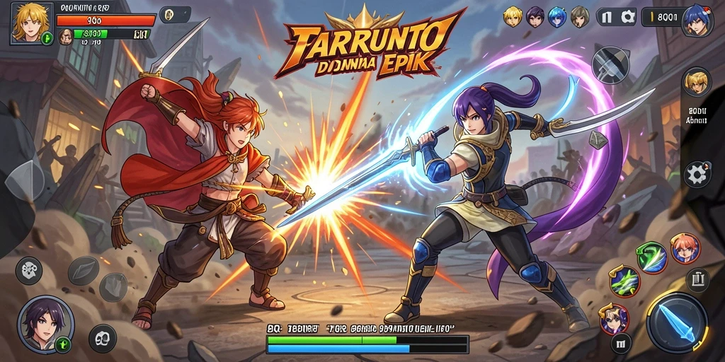 Screenshot gameplay 8QR menampilkan karakter dalam pertarungan anime yang seru.