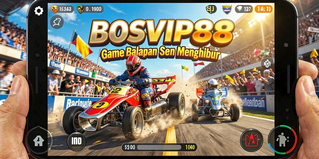 Gameplay menegangkan dari game balapan BOSVIP88 yang seru.