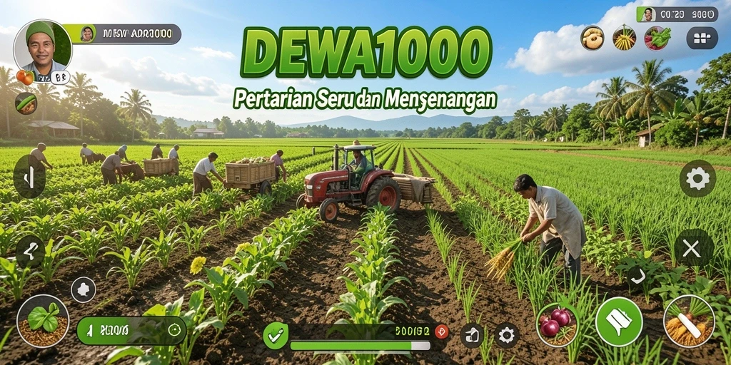 Screenshot gameplay DEWA1000 dengan pemandangan ladang yang indah.