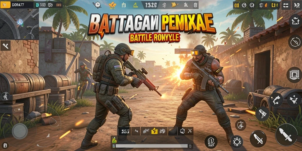 Tampilan gameplay DORA77 yang mendebarkan di arena Battle Royale.