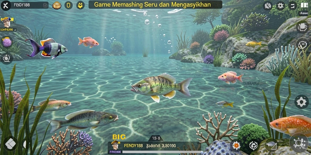 Screenshot gameplay menampilkan aksi menarik dalam memancing ikan.