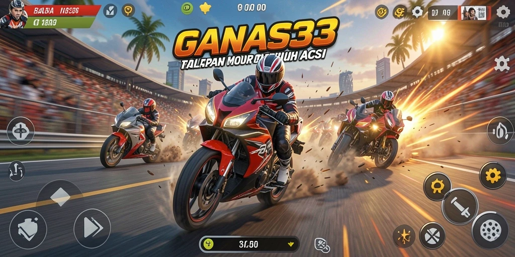 Tangkapan layar gameplay balapan motor yang intens dan realistis.