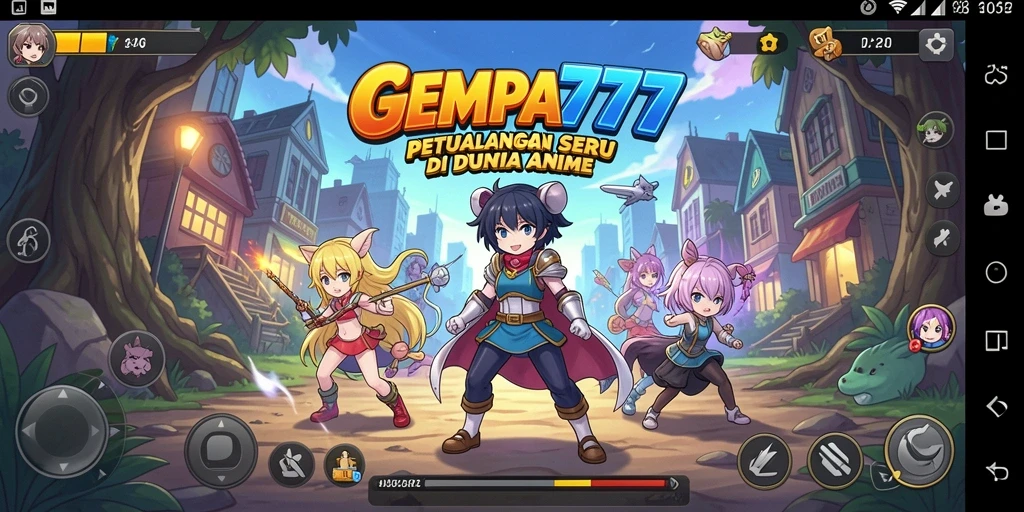 Screenshot utama GEMPA777 menampilkan karakter Anime yang sedang beraksi di dalam permainan.