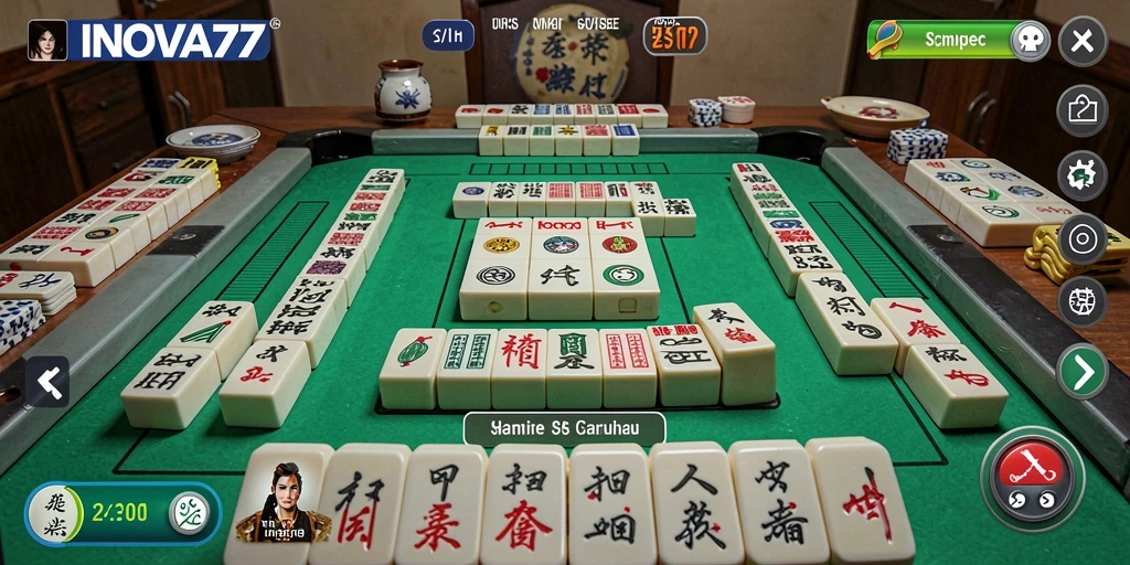 Tampilan gameplay INOVA77 yang menarik dengan ubin Mahjong berwarna-warni.