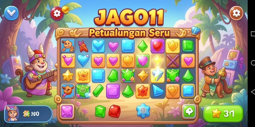 Screenshot gameplay JAGO11 menampilkan keseruan mencocokkan item Match-3.
