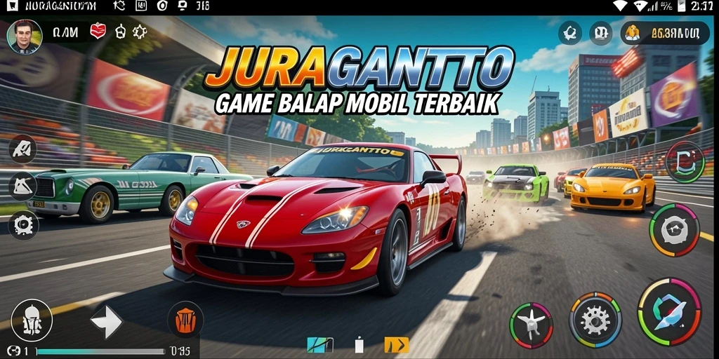 Screenshot JURAGANTOTO menampilkan aksi balap yang seru dan mendebarkan.