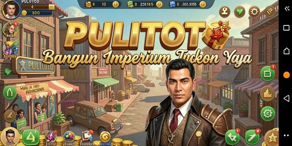 Screenshot gameplay PULITOTO menampilkan suasana pengelolaan bisnis yang dinamis.