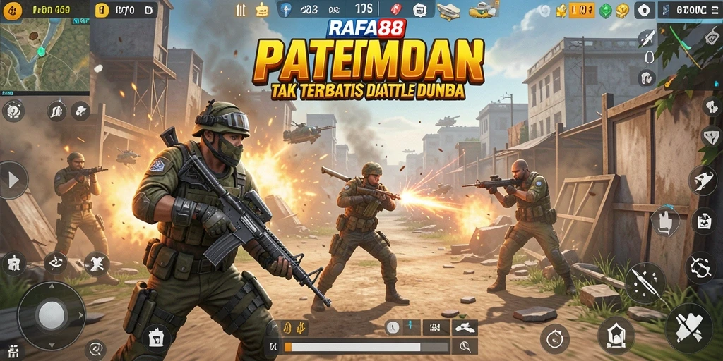 Tampilan gameplay RAFA88 yang penuh aksi dan seru di medan perang.