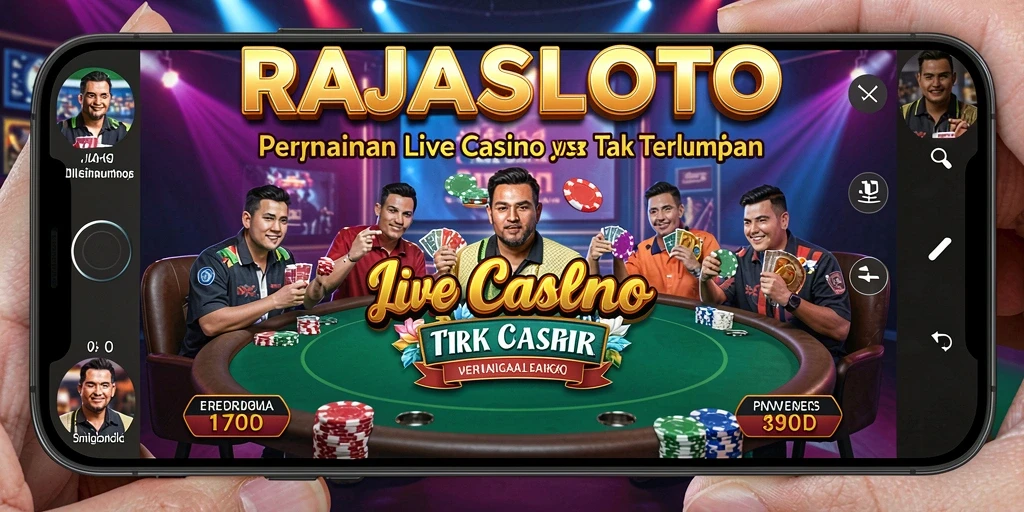 Tampilan utama gameplay RAJASLOTO menampilkan dealer langsung dan suasana kasino yang nyata.