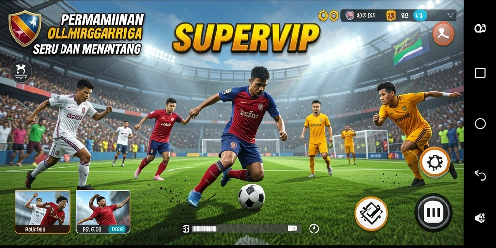 Tangkapan layar utama SUPERVIP menampilkan aksi permainan olahraga yang seru.